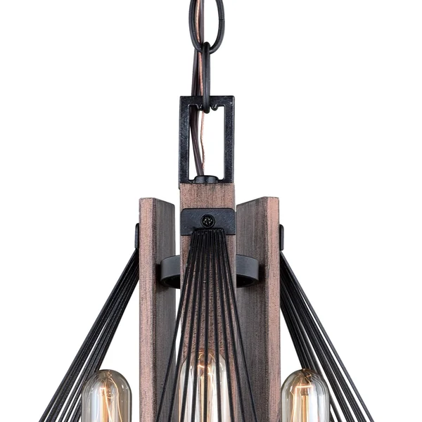 Vaxcel Dearborn 3 Light Pendant - Black Iron/Burnished Oak P0265