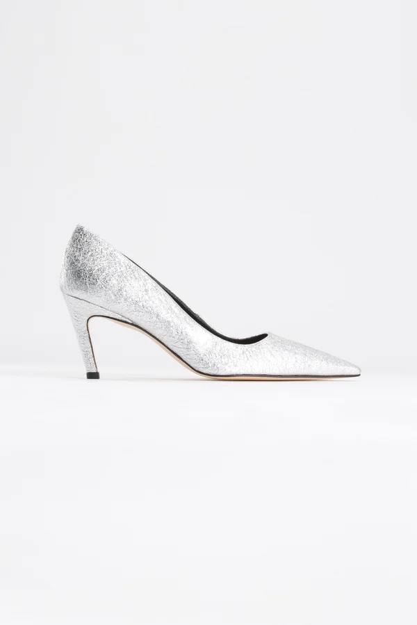 Good American Women's Icon Pump 75 in Silver Crackle - Extended Width/Extra Wide Size 9