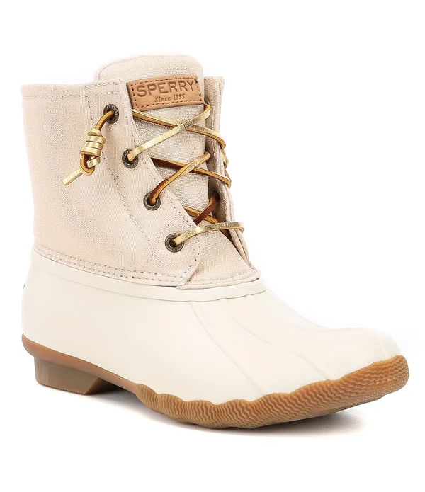 Sperry Women's Saltwater Sparkle Rubber Boots - Oat Gold - Size 9.5