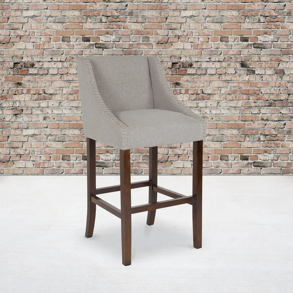 Lancaster Home 2 Pk. 30x22 High Transitional Barstool with Accent Nail Trim - 20x22W x 22x22D x 42x22H - Light Grey Leather