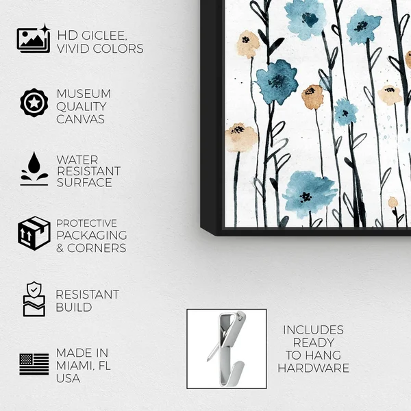 Oliver Gal Floral and Botanical Wall Art Framed Canvas Prints &Beautiful Growth& Florals - Blue, White - 30 x 20 - Black