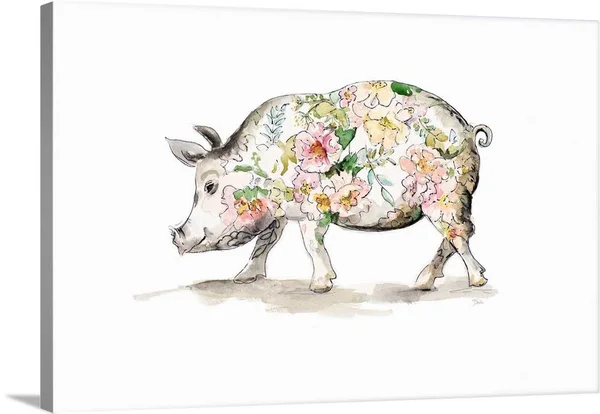 Happy Little Pig - Canvas Wall Art, 48x32, Great Big Canvas
