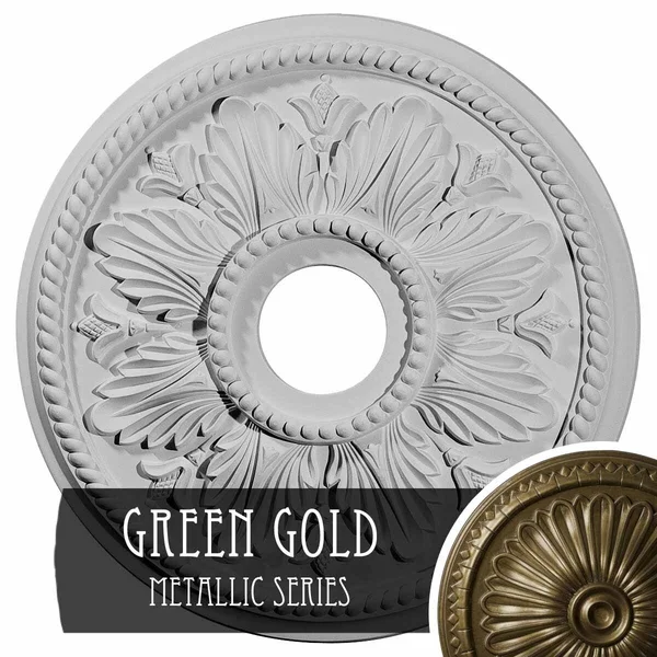 18 1/8 inchod x 3 1/2 inchid x 2 3/4 inchp Edinburgh Ceiling Medallion (Fits Canopies Up to 5 1/8 inch), Hand-Painted Green Gold
