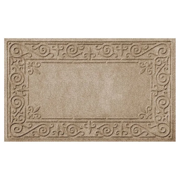 WaterGuard Iron Fleur Indoor Outdoor Mat - Beig/Green, 2x3 ft