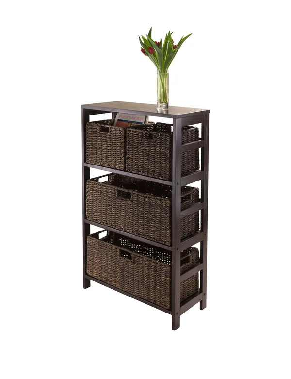 Winsome Granville 5pc Storage Shelf with 2 Large and 2 Small Foldable Baskets - Espresso