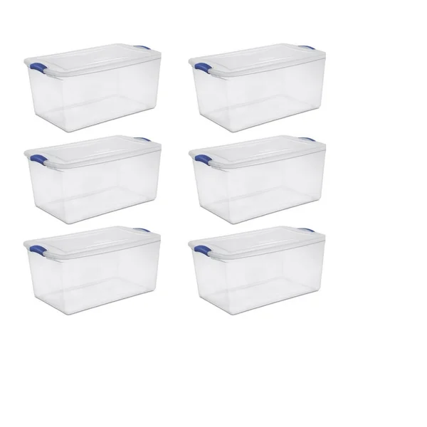 Sterilite 66 Qt./62 L Latch Box, Stadium Blue - 6 Pack