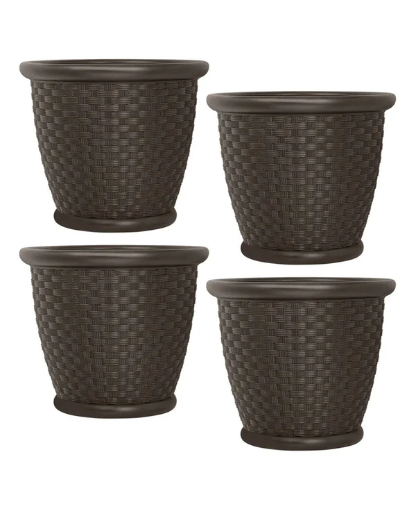 Suncast Sonora 18 inch Resin Wicker Decorative Flower Planter - Brown (4 Pack)