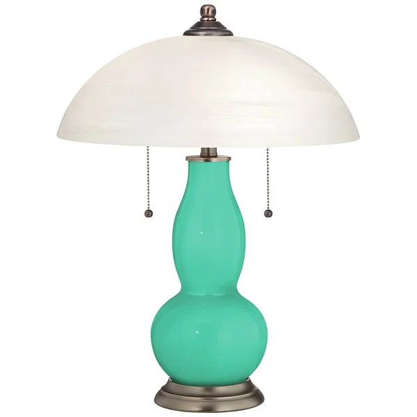 Turquoise Gourd-Shaped Table Lamp with Alabaster Shade