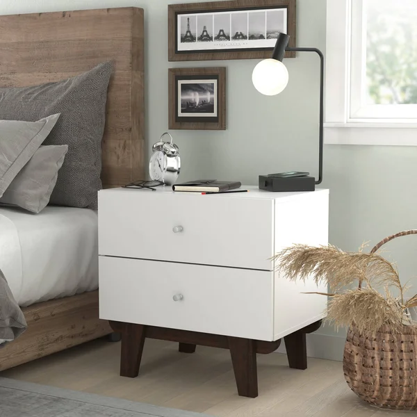 Living Essentials by Hillsdale Kincaid Wood 2 Drawer Nightstand - Matte Black/Weathered Walnut - 2-Drawer