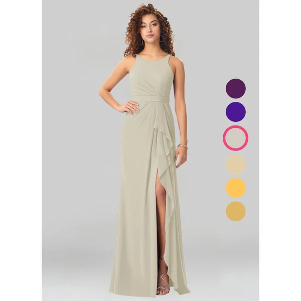 Azazie Sheath/Column Scoop Floor-Length Chiffon Bridesmaid Dresses - Taupe