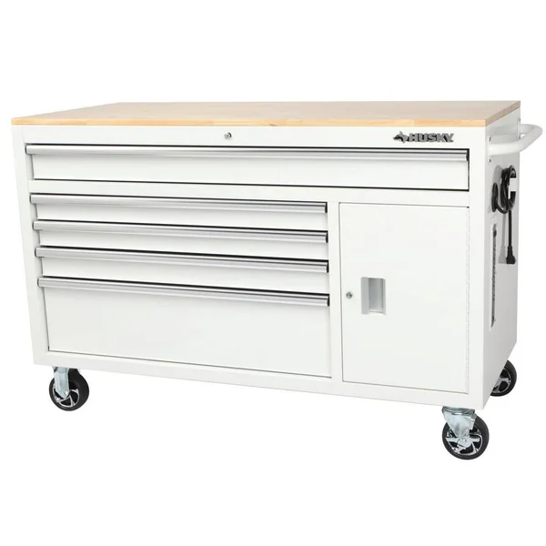 Husky 56 in. W 5-Drawer 1-Door, Deep Tool Chest Mobile Workbench in Gloss White