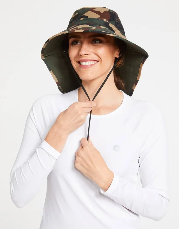 Women's Adventure Sun Hat UPF 50+, Women's Legionnaire Style Hat Camo, Khaki Underbrim