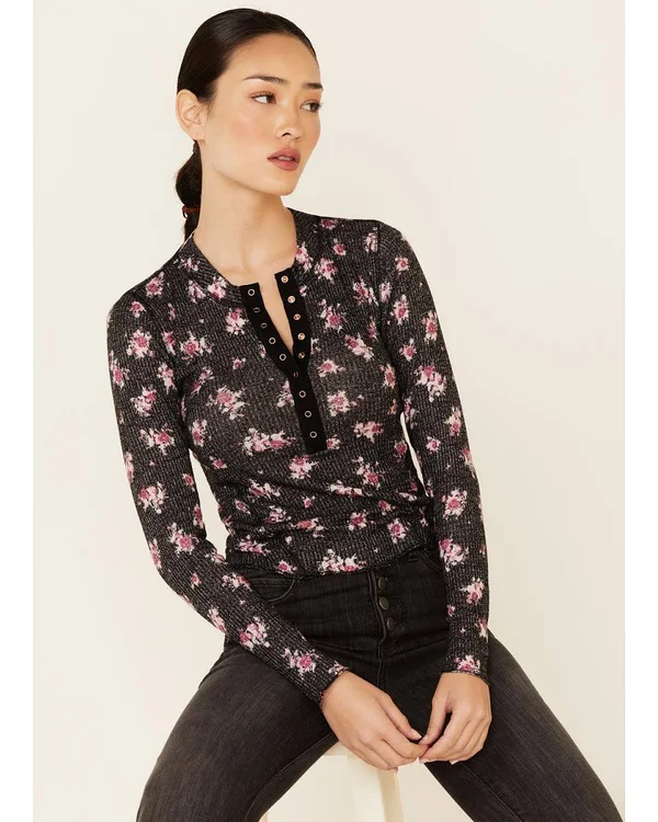 Free People One of The Girls Henley - Black X-Large - Women's