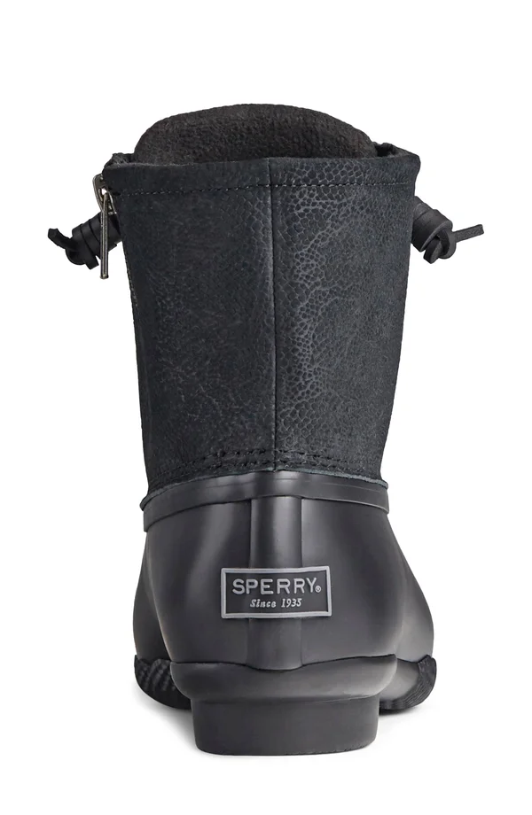 Women's Sperry Saltwater Serpent Leather Duck Boot Black - Size 6M