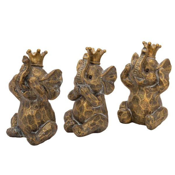 Sagebrook Home 14783 Resin Hear No, See No Speakno Elephants, Gold (Set of 3)