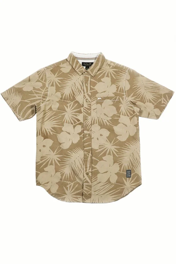 Melvin, Men's Short Sleeve Button Down Graphic Print Beige - 4XL