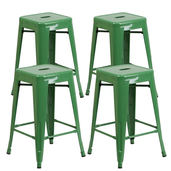 Vogue Furniture Direct 24x22 High Barstools Backless Green Metal Barstool Indoor-Oudoor Counter Height Stool with Square SEAT - S