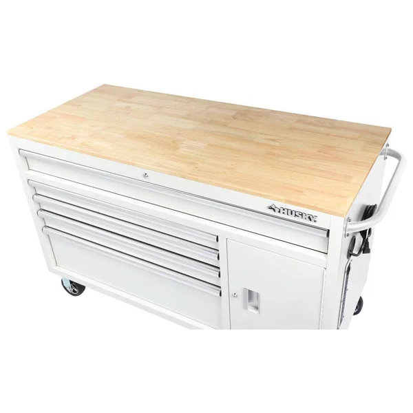 Husky 56 in. W 5-Drawer 1-Door, Deep Tool Chest Mobile Workbench in Gloss White