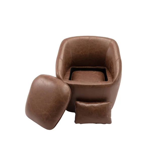 WOVENBYRD Barrel Chair with Storage Seat and Ottoman - Brown