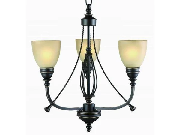 Commercial Electric 3-Light Bronze Chandelier with Tea Stained Glass Shades