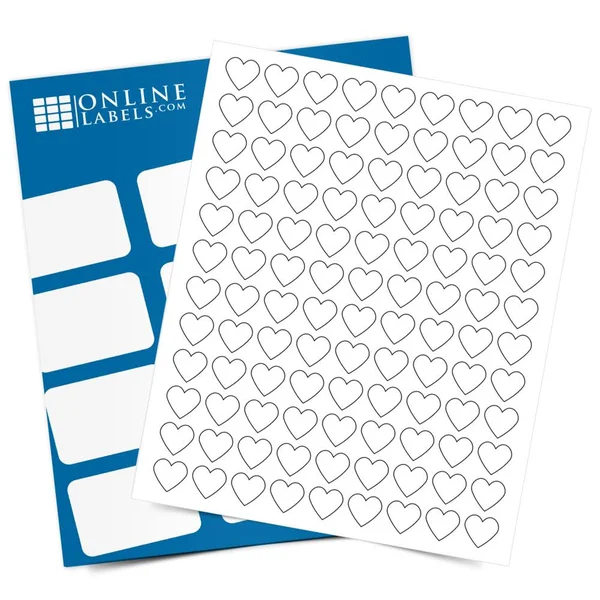 0.75x22 x 0.75x22 Heart Shaped Labels - 100 Sheets, Weatherproof Matte Inkjet