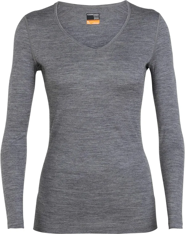 Icebreaker Women's 200 Oasis LS V Neck Top - Large - Gritstone Heather