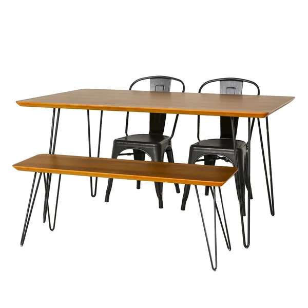 Walker Edison Contemporary Mid Century Modern Urban Square Hairpin 4-Piece Dining Set w/ Café Chairs - Walnut/Black