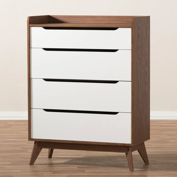 Baxton Studio 4-Drawer Storage Chest, White/Walnut