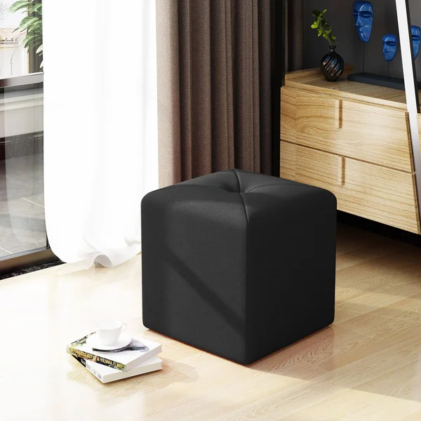 17.25x22 Black Contemporary Tufted Solid Square Ottoman