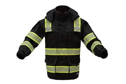 Onyx Class 3 Rip Stop Hi Vis Rain Coat with Teflon Coating Black, 4X-Large/5X-Large