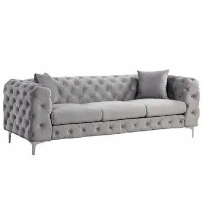 Catharina 85x22 Velvet Square Arm Sofa Everly Quinn Fabric: Silver Gray Velvet