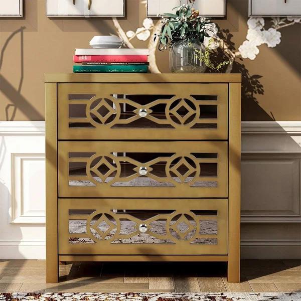 Merax 3-Drawer Mirrored Front Wood Accent Chest - Espresso