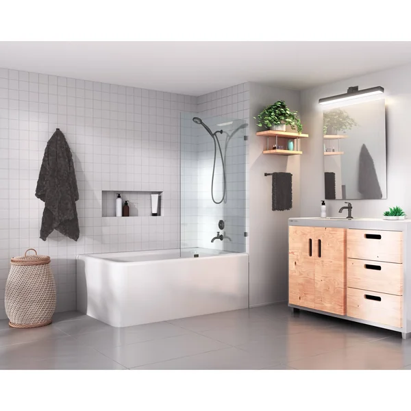 Glass Warehouse 58.25x22 x 33.5x22 Frameless Shower Bath Fixed Panel - Oil Rubbed Bronze