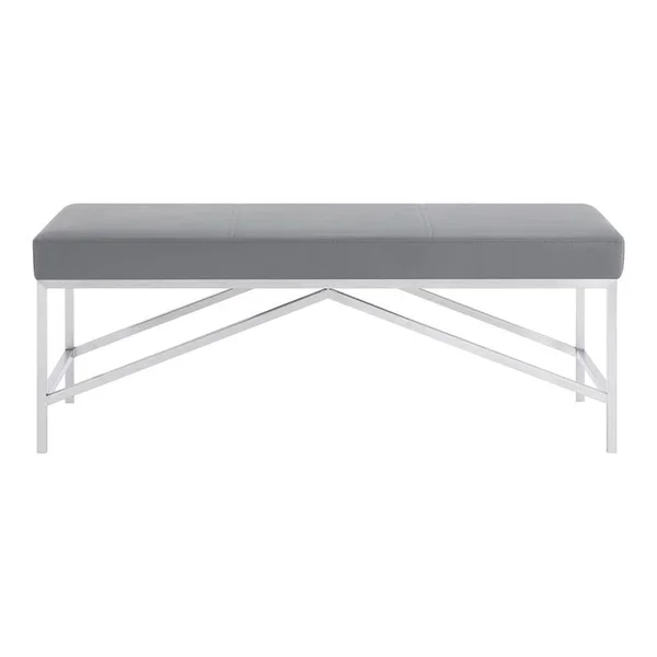 Armen Living Delany Contemporary Faux Leather Living Room Bench in Gray