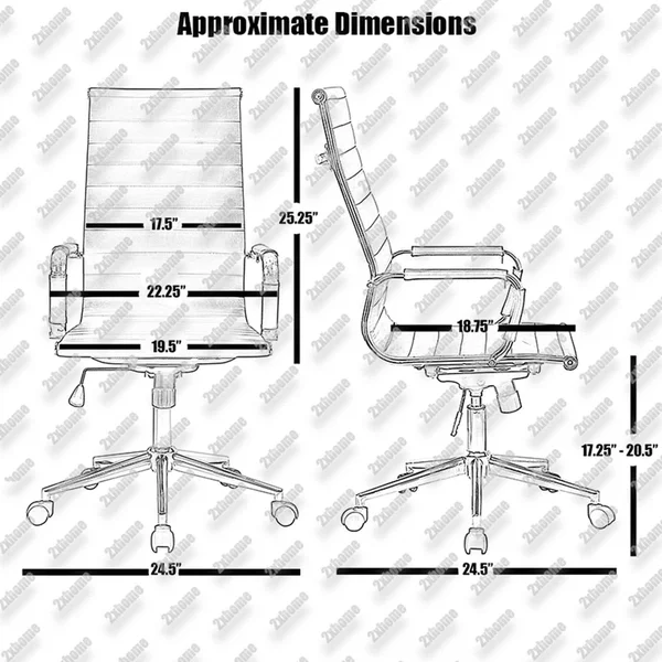 2xhome Executive Ergonomic High Back Modern Office Chair Ribbed PU Leather Swivel for Manager Conference Computer Room - Grey