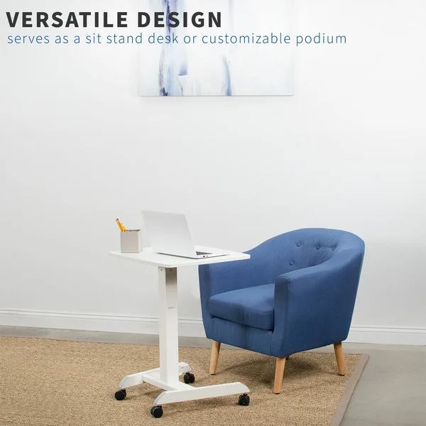 Vivo White 24x22 Pneumatic Mobile Workstation Cart, Sit-Stand Laptop Desk