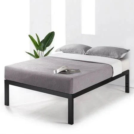 MELLOW JustMallet Frame 18 inch Heavy Duty Steel Platform Beds w/Wood Slat Mattress Foundation, Black