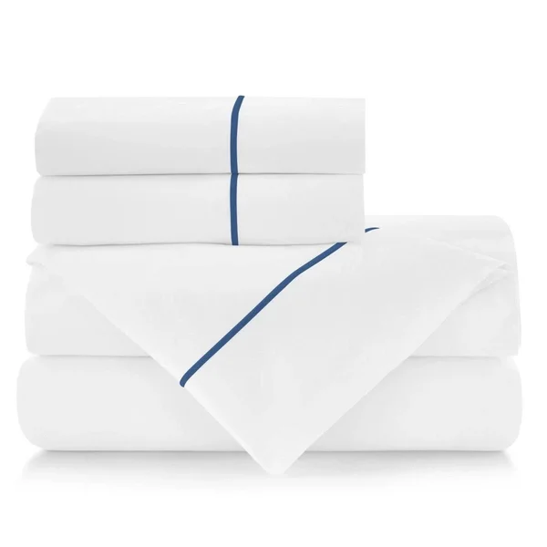 Peacock Alley Indigo Boutique Embroidered Percale Sheet Set -King