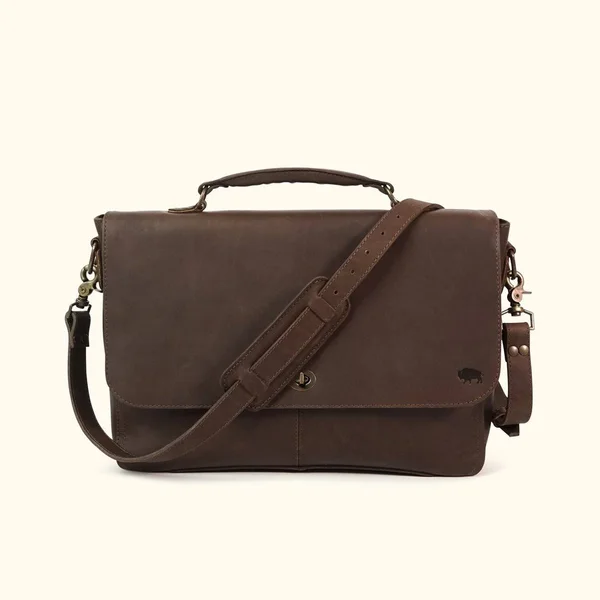 Denver Leather Laptop Messenger Bag - Dark Briar