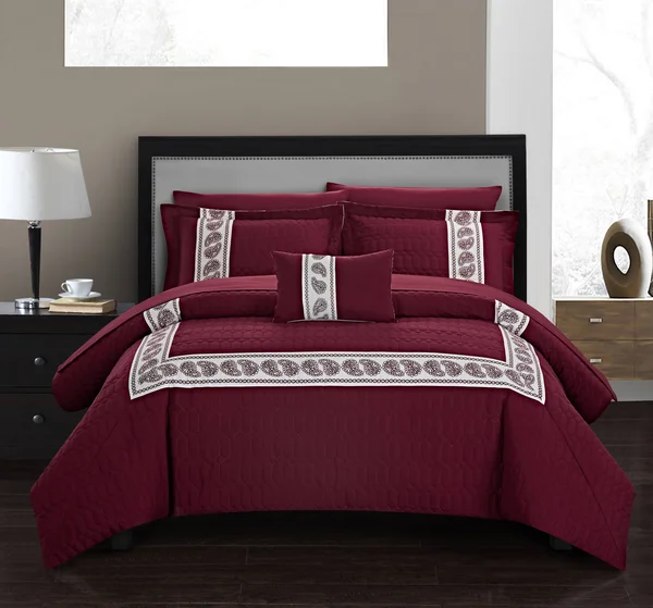 Chic Home Titian 8 Piece King Bed in A Bag Comforter Set - Burgundy