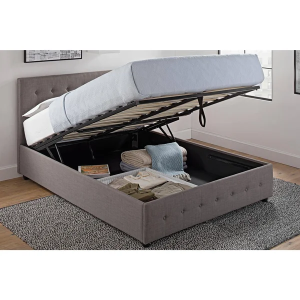 DHP Cambridge Linen Upholstered Storage Bed, Gray, Full