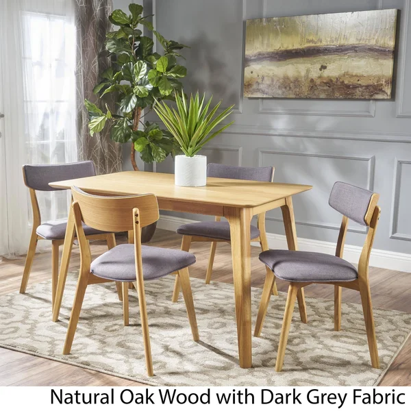 Megann Mid-Century 5-Piece Wood Rectangle Dining Set by Christopher Knight Home (Natural Oak + Green Tea)