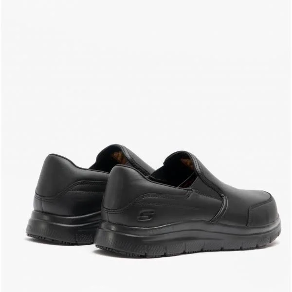 Skechers Bronwood Wide Black Mens Leather Occupational Shoes, 7 UK