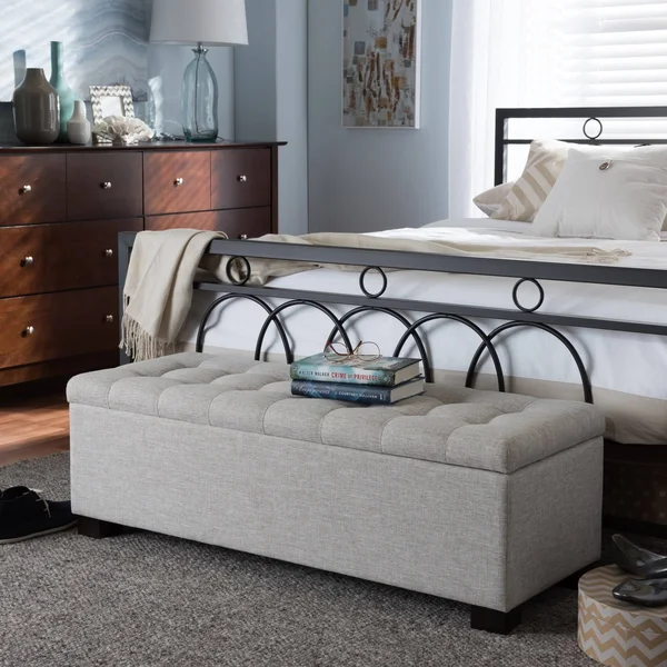 Baxton Studio Alcmene Modern and Contemporary Beige Fabric Upholstered Grid-Tufting Storage Ottoman Bench