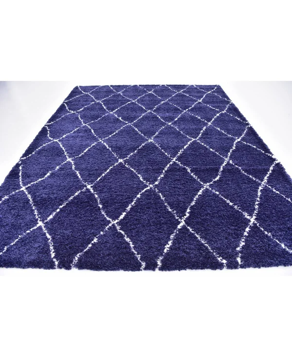 Unique Loom Trellis Rabat Shag Area Rug (8& x 10& - Navy Blue)
