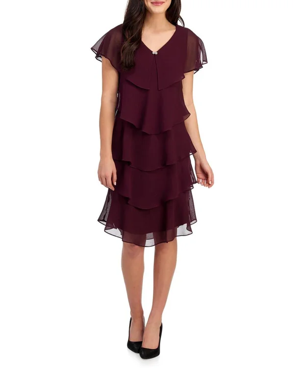 SL Fashions New York Pebble Crepe Tiered Cape Dress - 6, Polyester
