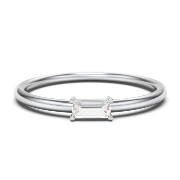 10K White Gold East-West Stackable Baguette Ring with Cubic Zirconia Stone