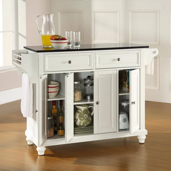 Crosley Cambridge Solid Black Granite Top Kitchen Island White
