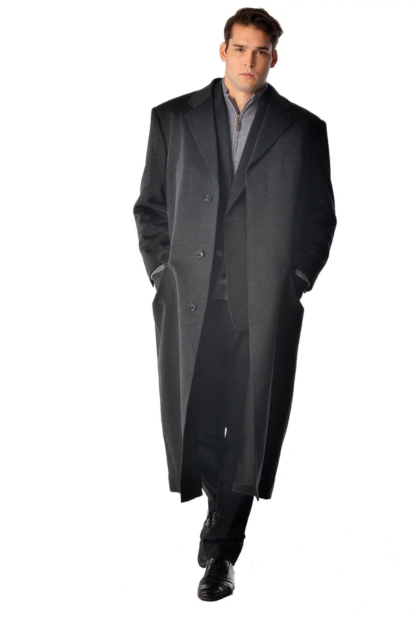 Men's Full Length Overcoat in Pure Cashmere (Black, 48)
