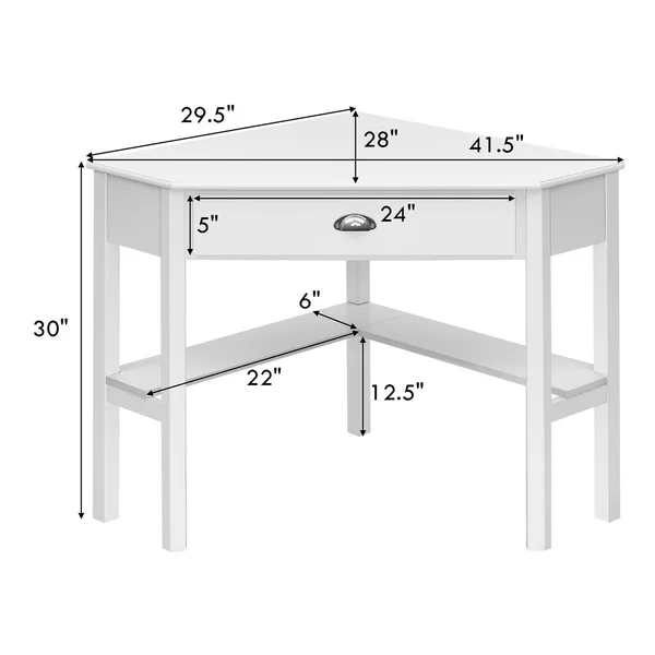 Costway Corner Computer Desk Laptop Writing Table Wood Workstation Home Office Furniture - White